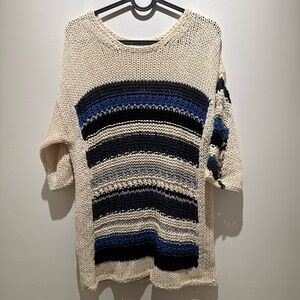 Striped Knit Sweater - Cream, Blue, and Black
